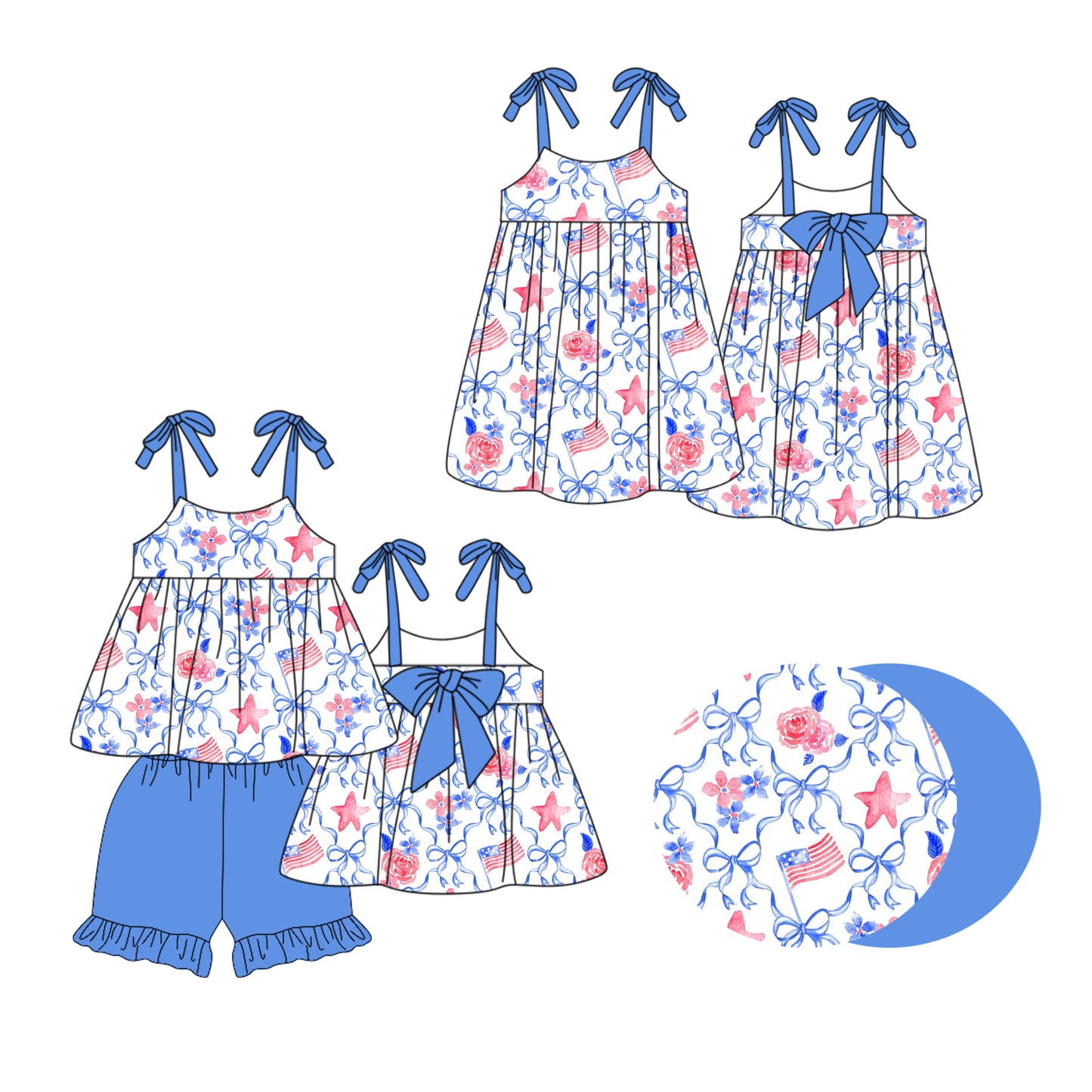 1.20 custom each style moq 5eta 4-6week Sibling Sister floral bow baby girl short sleeve shorts sets and dresses match design