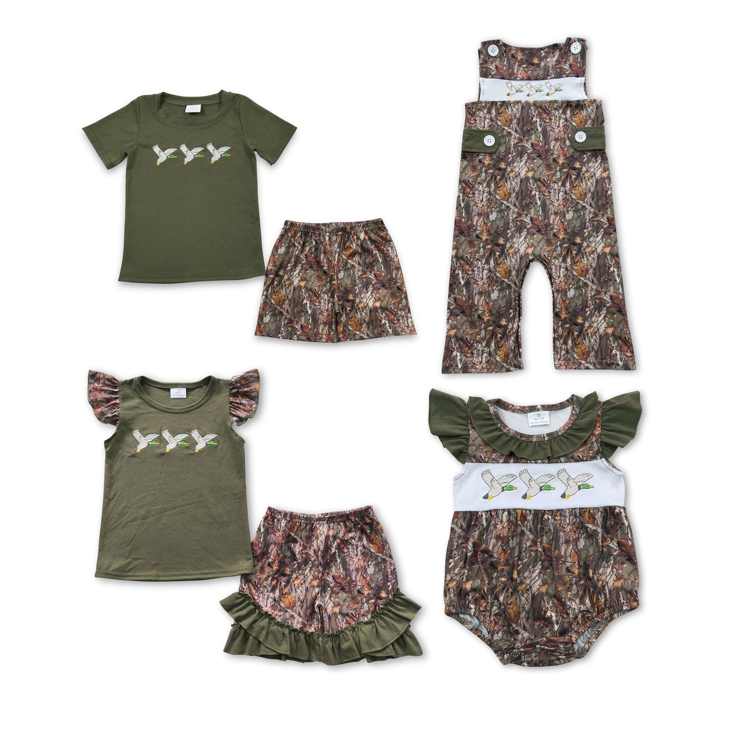 RTS Boys and girls Embroidered duck camouflage Short Sleeve Shorts sets rompers