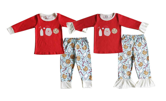 Baby Girls boys Christmas style printed red top and blue printed trousers Family siblings set