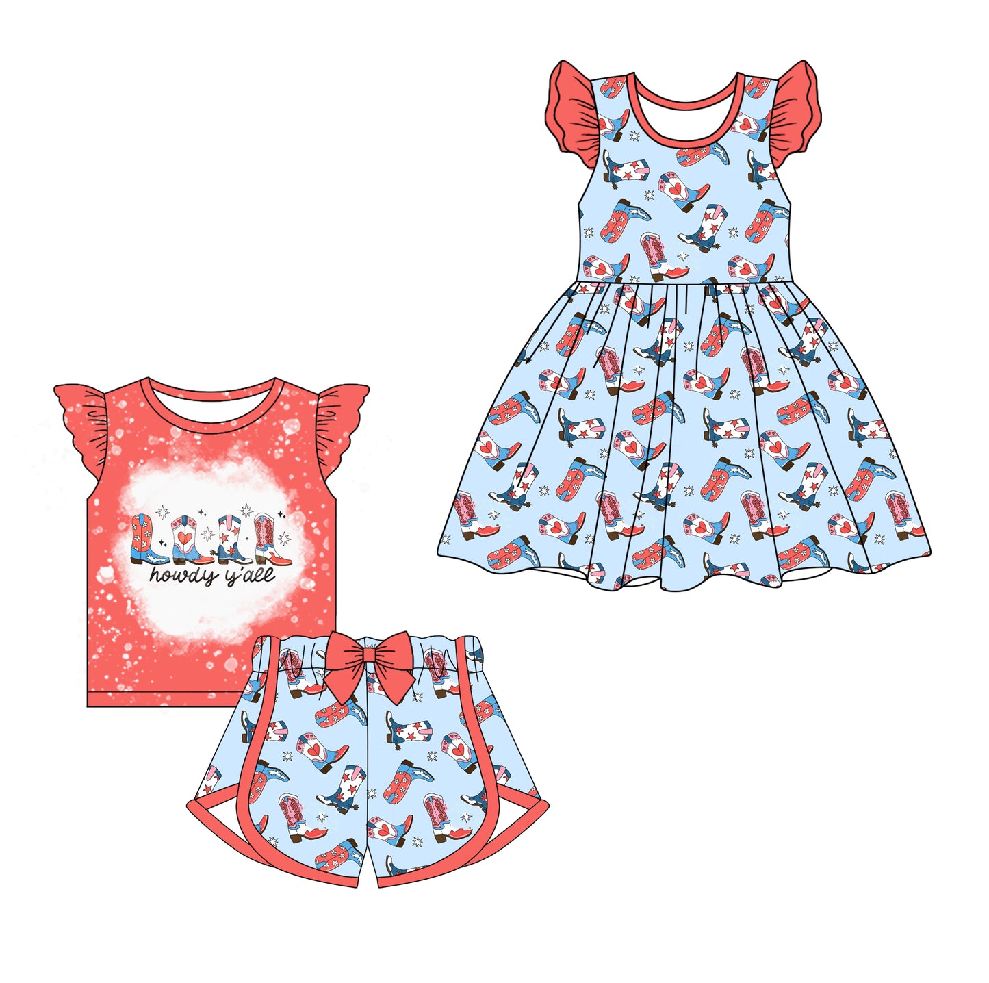 1.7 custom each style moq 5eta 4-6week Sibling Sister boots baby girl short sleeve shorts sets and dresses match design