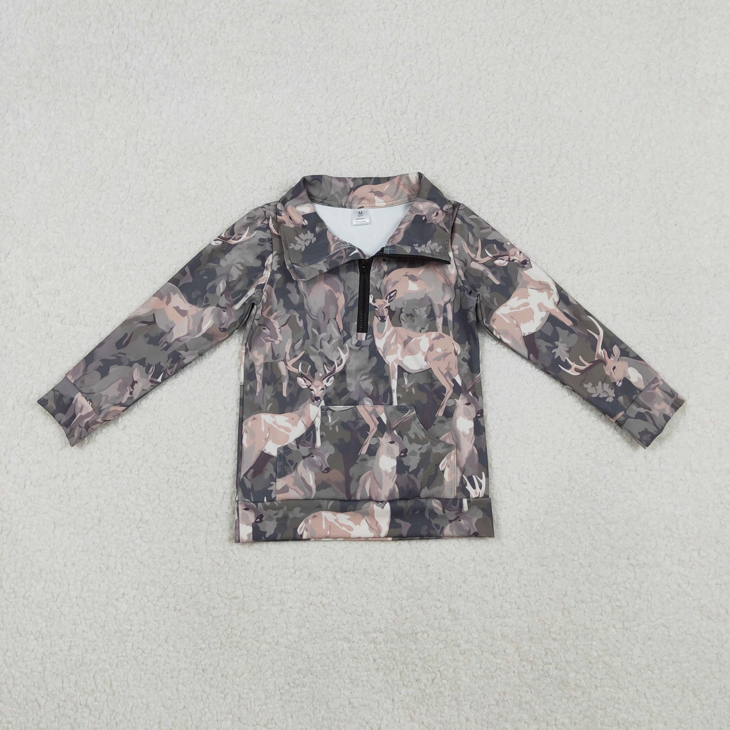 RTS NO MOQ（In Stock) GT1180 Reindeer Camouflage Yoga Zipper Long-Sleeved Top