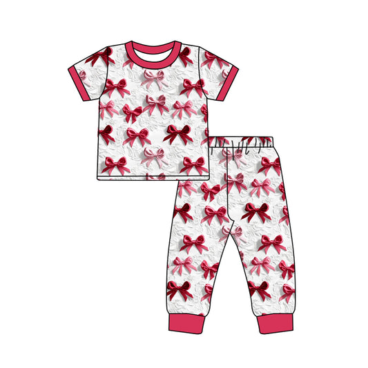 Custom moq 3 eta 7/8week moq 5 eta /4/5week bow rose red pattern short-sleeved trousers suit