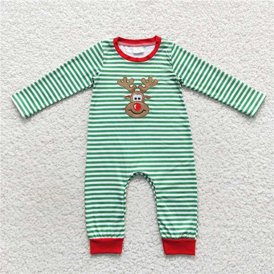 RTS NO MOQ（In Stock ) LR0338 Embroidered Christmas long-sleeved jumpsuit