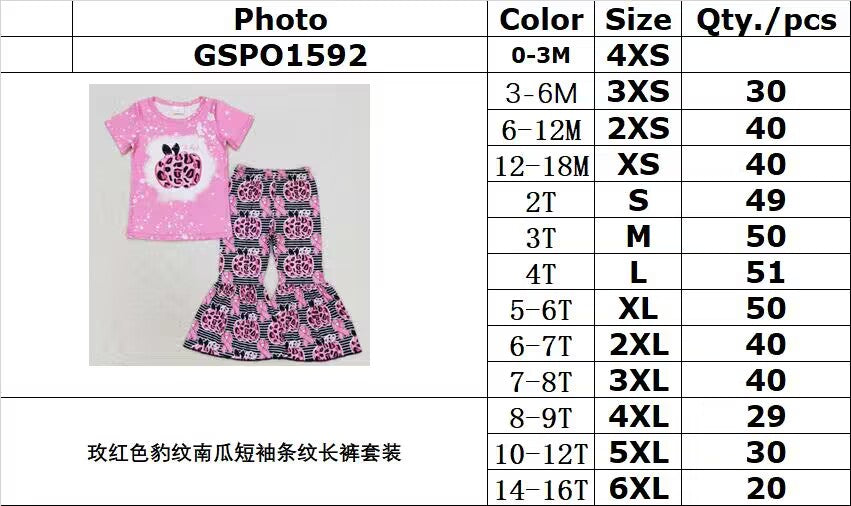 RTS NO MOQ GSPO1592 Rose red leopard print pumpkin short-sleeved striped trousers suit