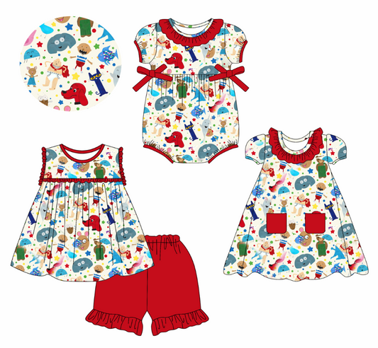 Custom summer cartoon baby girls clothes sets dress romper