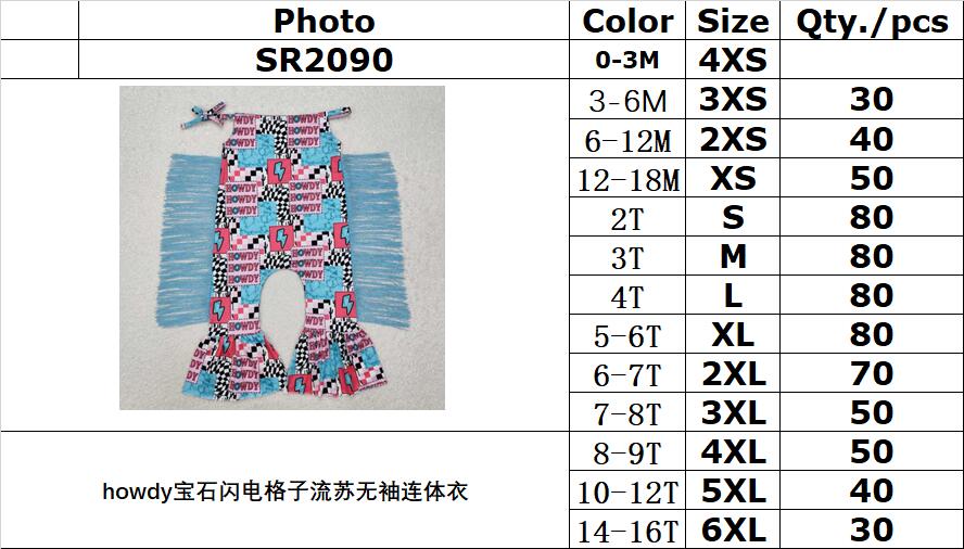 RTS NO MOQ ETA 5/7days Arrived SR2090 howdy gem lightning plaid tassel sleeveless bodysuit