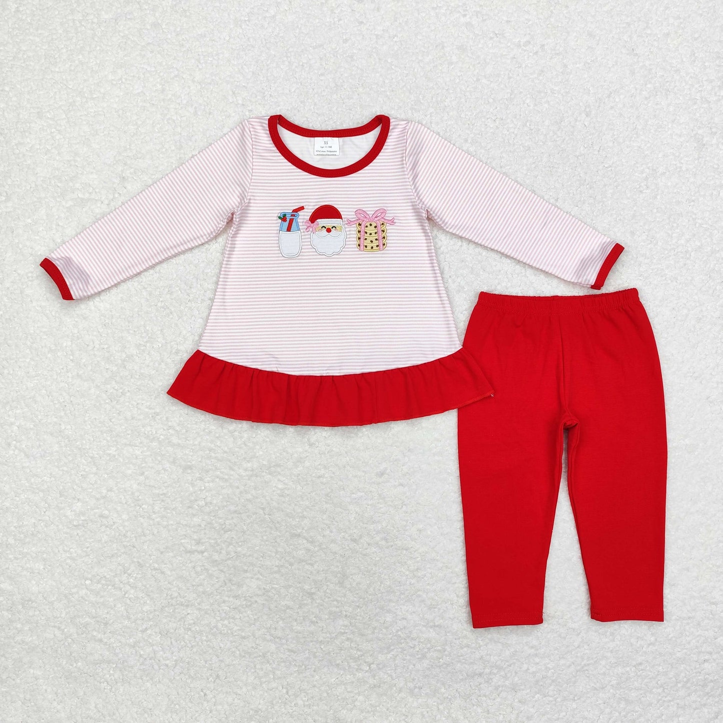 rts no moq GLP1596 embroidery milk Santa Claus cookies pink striped long-sleeved red trousers set