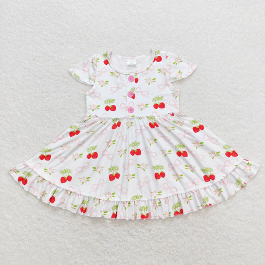 GSD0888 Strawberry white short-sleeved dress with bow