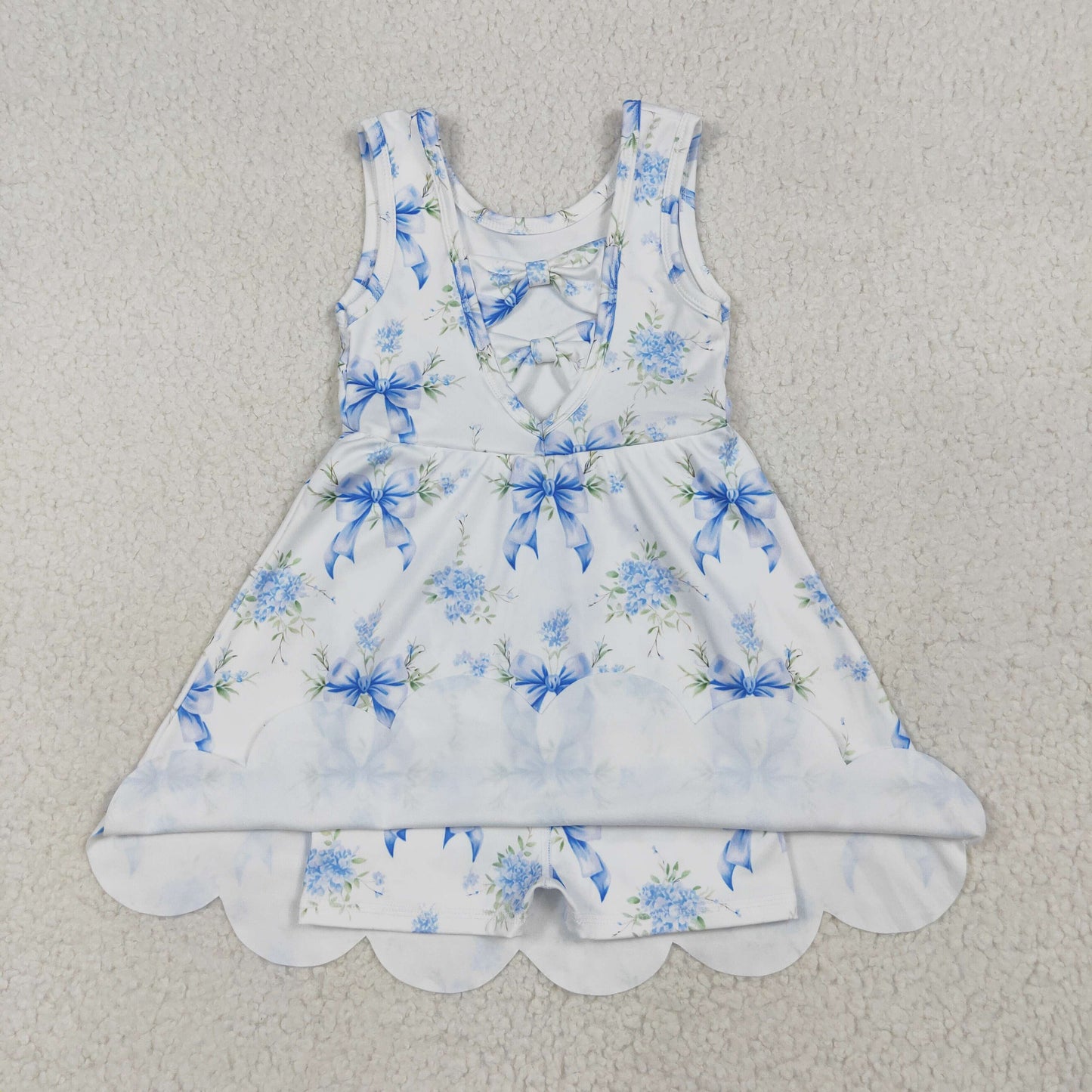 RTS NO MOQ GSD2587 Flower blue bow pattern lace yoga sleeveless dress
