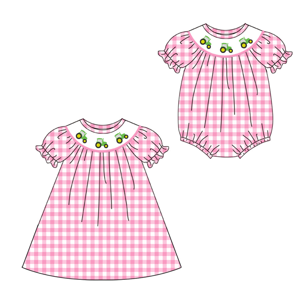 1.17 custom each style moq 5eta 4-6week Sibling Sister baby girl short sleeve dress and romper match family design