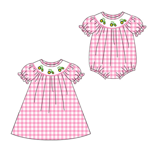 1.17 custom each style moq 5eta 4-6week Sibling Sister baby girl short sleeve dress and romper match family design