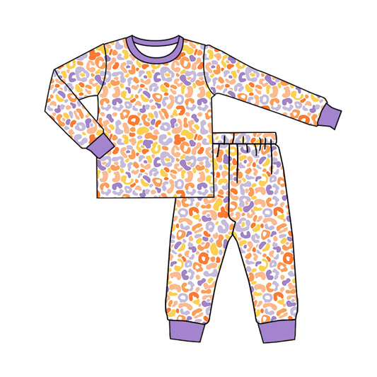 5.14custom each style moq 5eta 4-5week Sibling Sister Color leopard print purple girls and boys outfits and baby romper and dress match family design