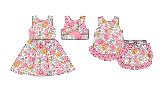 25.11.25 custom each style moq 5 eta 6-8week Sibling Sister floral baby short sleeve shorts sets and dress match design