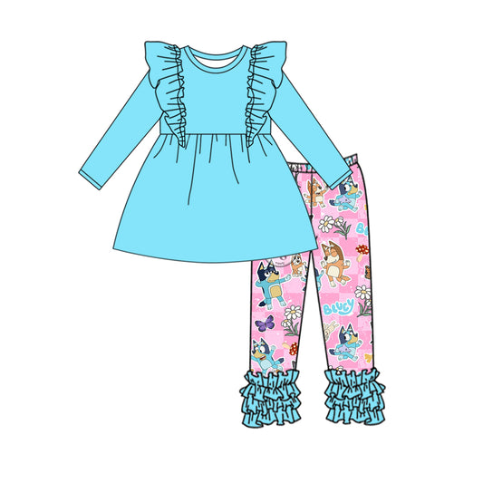 9.24 custom each style moq 5eta 4-6week baby girls clothes cartoon dog blue long sleeve pants sets