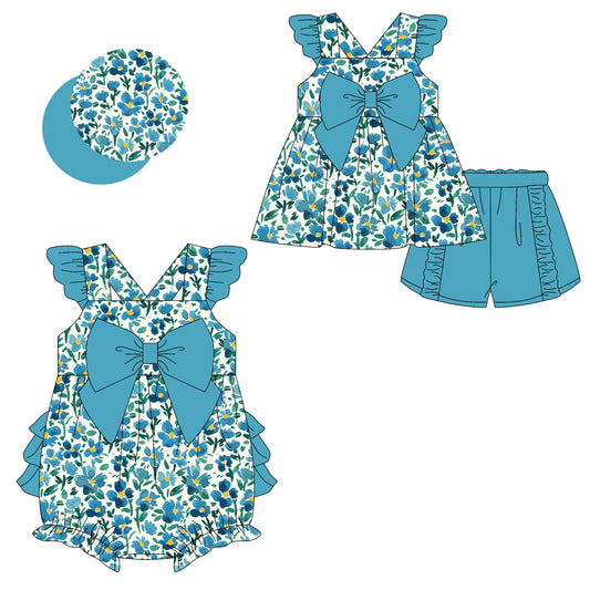 2.8 custom each style moq 5eta 4-6week Sibling Sister floral baby girls short sleeve shorts sets and romper match design