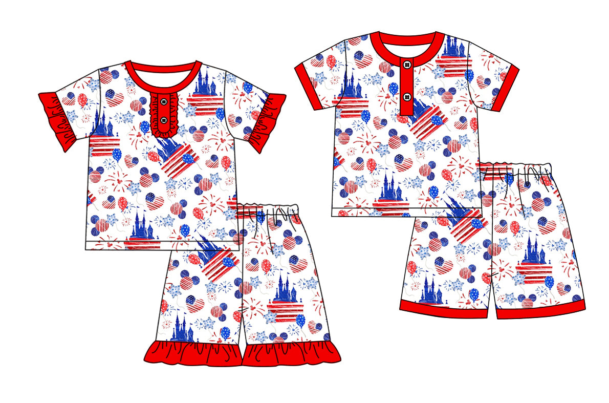 1.3 custom each style moq 5eta 4-6week Sibling Sister 4th of july baby girls short sleeve short sets 1 and sets 2 match design