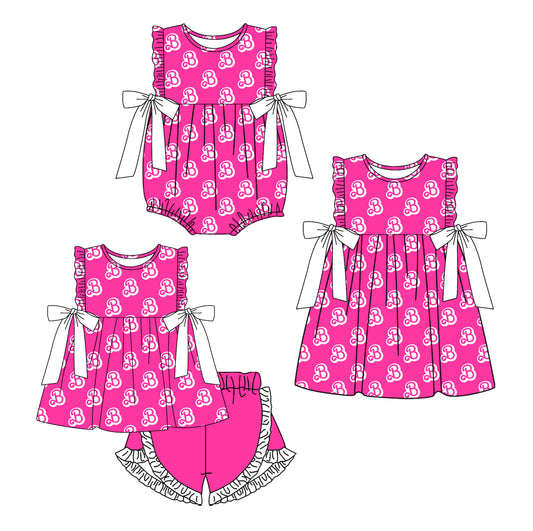 12.28 custom each style moq 5eta 4-6week Sibling Sister B baby girl short sleeve shorts sets and dress and rompers match family design