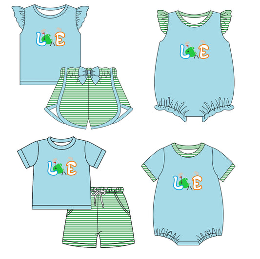 2.12 custom each style moq 5eta 4-6week Sibling Sister baby girl short sleeve shorts sets and sets 2 and boy romper and girl romper match design