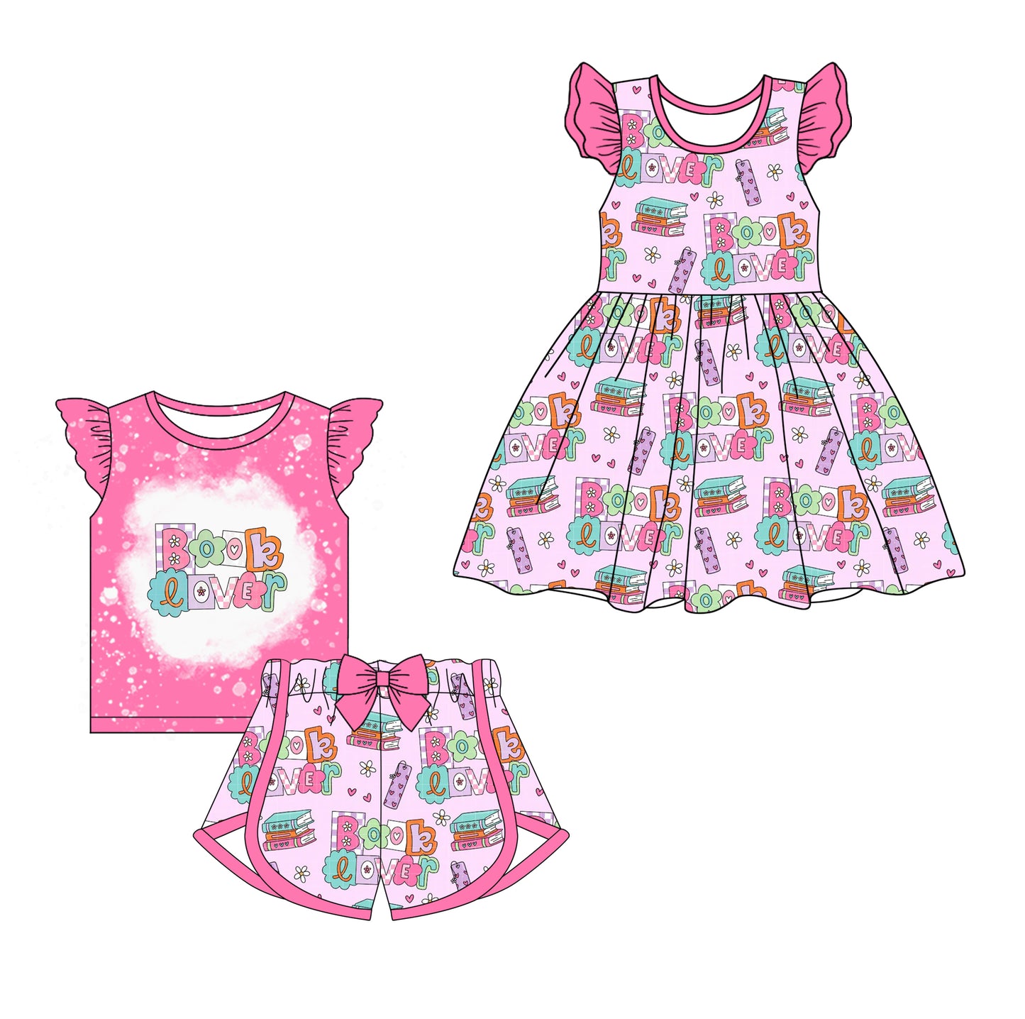 1.7 custom each style moq 5eta 4-6week Sibling Sister BOOK baby girl short sleeve shorts sets and dresses match design