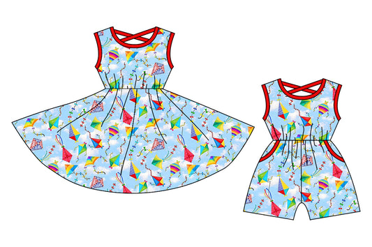 1.4 custom each style moq 5eta 4-6week Sibling Sister baby girl short sleeve shorts dress and jumpsuit match design