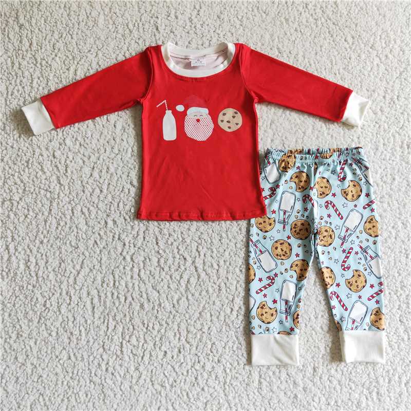 Baby Girls boys Christmas style printed red top and blue printed trousers Family siblings set