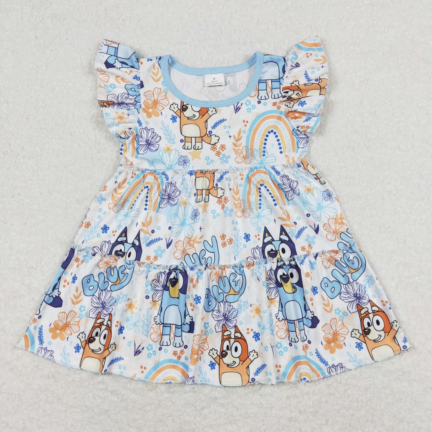 GT0484 bluey flower rainbow white flying sleeve top