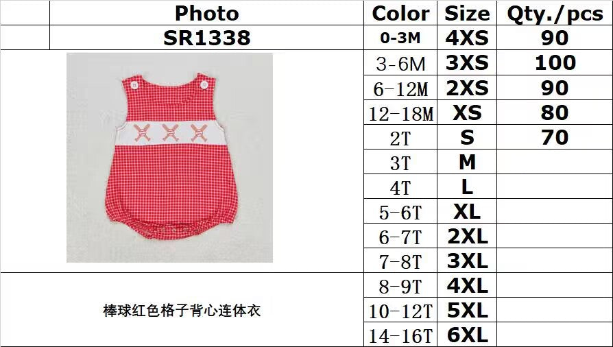 RTS no moq SR1338 Baseball red plaid vest jumpsuit