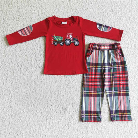 RTS NO MOQ（In Stock ) BLP0013 Embroidered Christmas long sleeve pants set