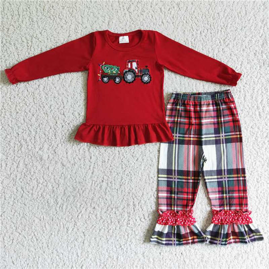 RTS NO MOQ（In Stock) GLP0063 Embroidered Christmas Long Sleeve Pants Set