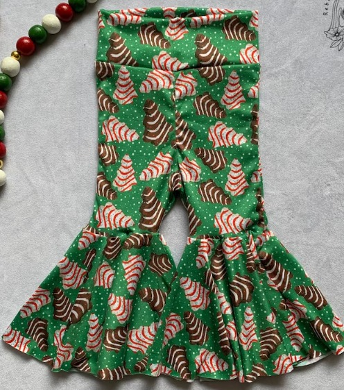 Deadline September 17 custom no moq eta 6-7weeks Striped Christmas Tree Polka Dot Green Flared Pants