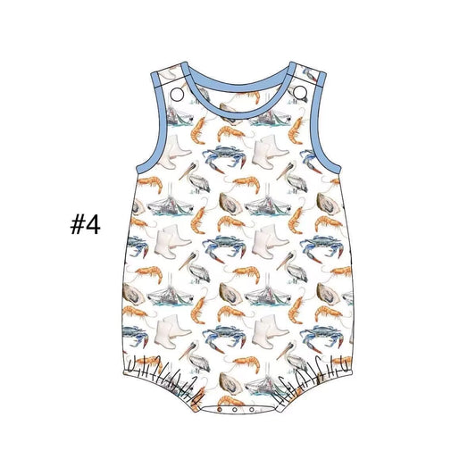 custom moq 5 eta 6-7 weeks baby boys clothes crayfish blue vest summer romper