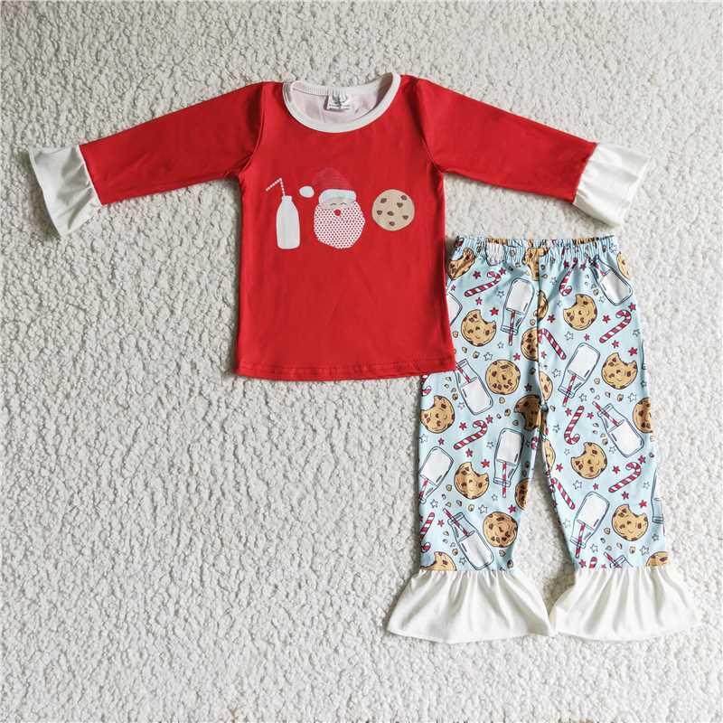 Baby Girls boys Christmas style printed red top and blue printed trousers Family siblings set