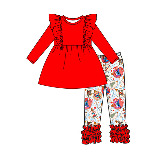 9.24 custom each style moq 5eta 4-6week baby girls clothes Christmas stitch red long sleeve pants sets