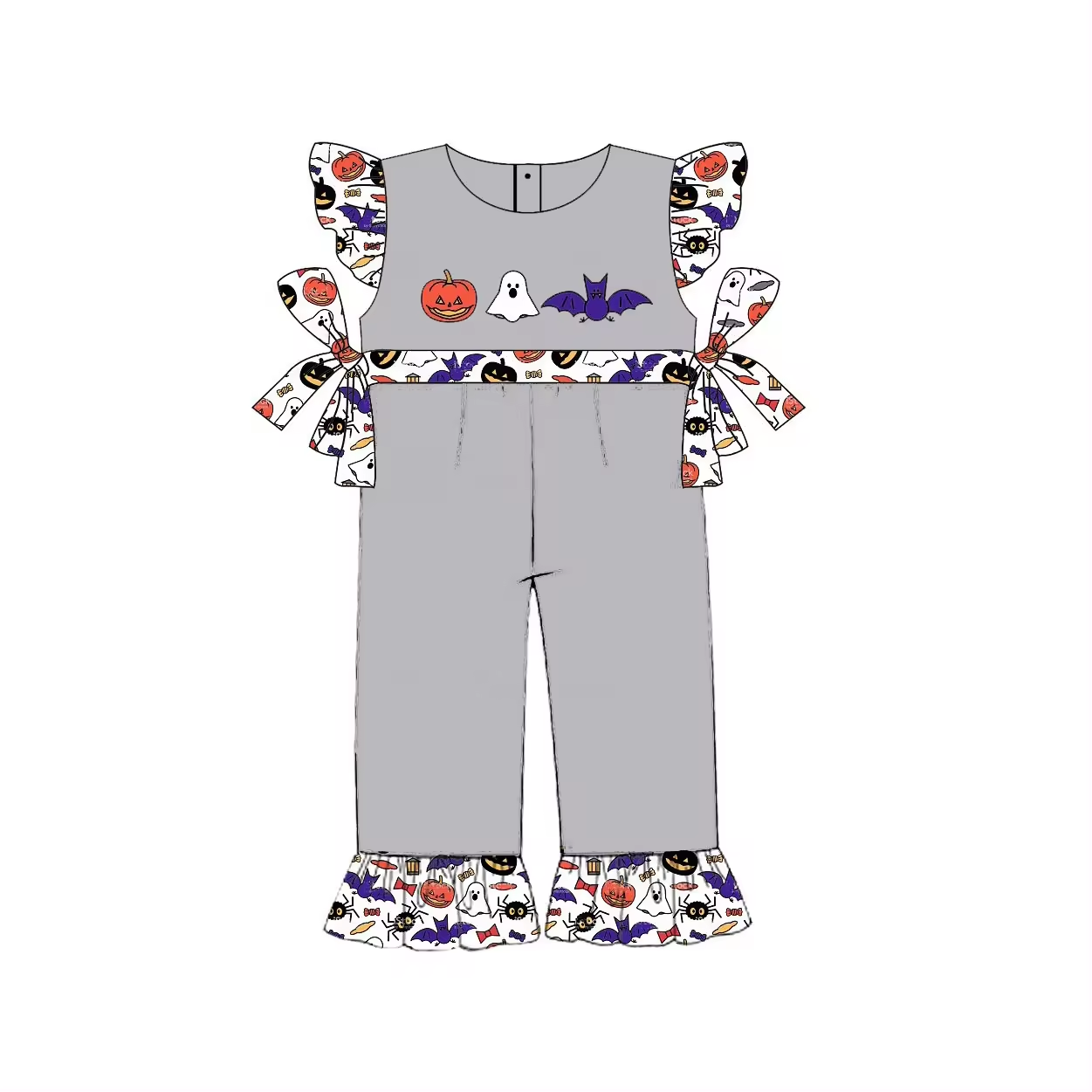 5.14custom each style moq 5eta 4-5week Sibling Sister Halloween style prints gray girls and boys outfits and baby romper match family design