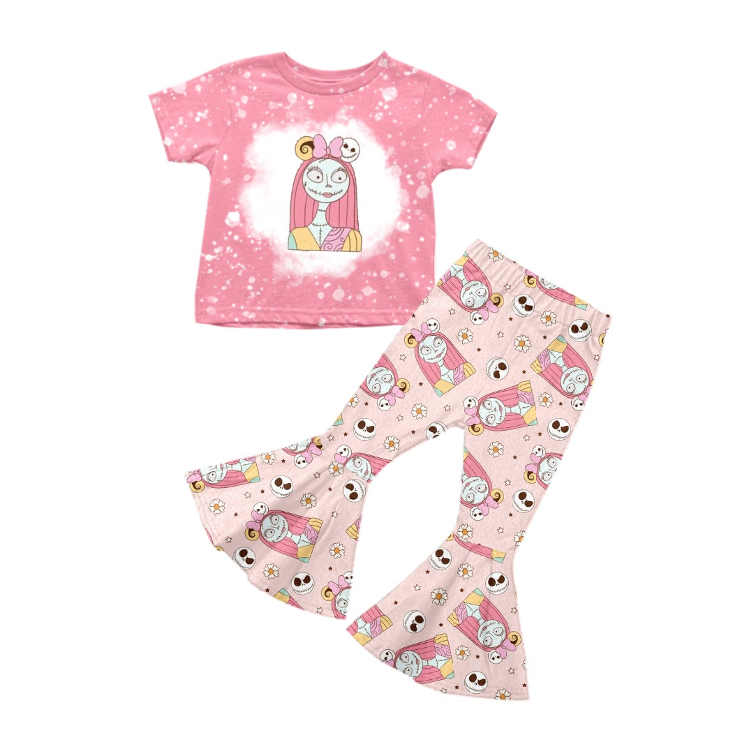 4.27custom moq 5 eta 4-5weeks  Halloween Spooky Queen printed short sleeves with long bell-bottom pants set