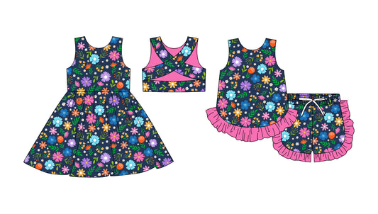 25.11.25 custom each style moq 5 eta 6-8week Sibling Sister floral baby short sleeve shorts sets and dress match design