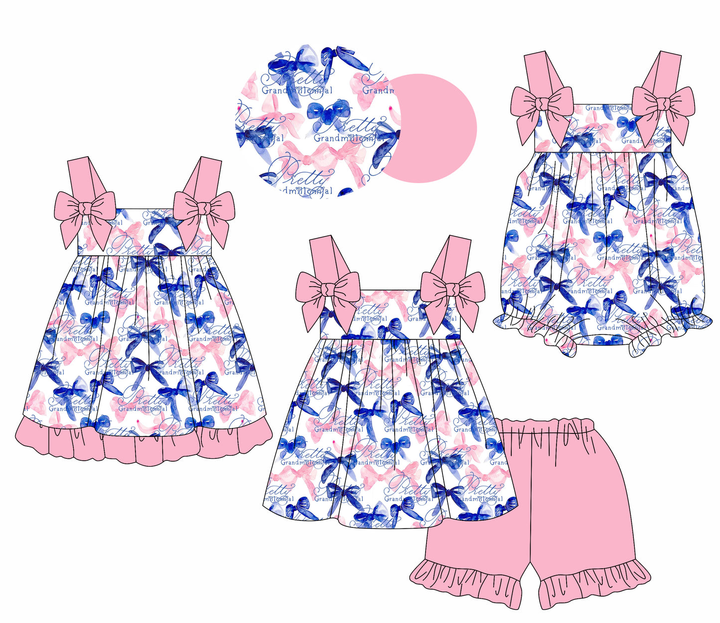 1.20 custom each style moq 5eta 4-6week Sibling Sisters  bow baby girl short sleeve shorts sets and dress and rompers match family design