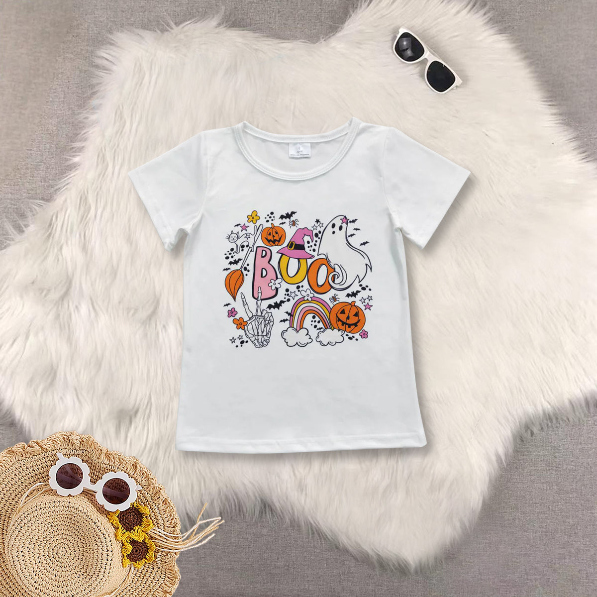 RTS NO MOQ Sibling baby boy clothes BOO halloween short-sleeved top lace trousers sets and top and pants