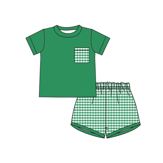 Custom moq 3 eta 7/8week moq 5 eta /4/5week baby girl and boys clothes plaid flying Sleeve briefs Shorts Set rompers