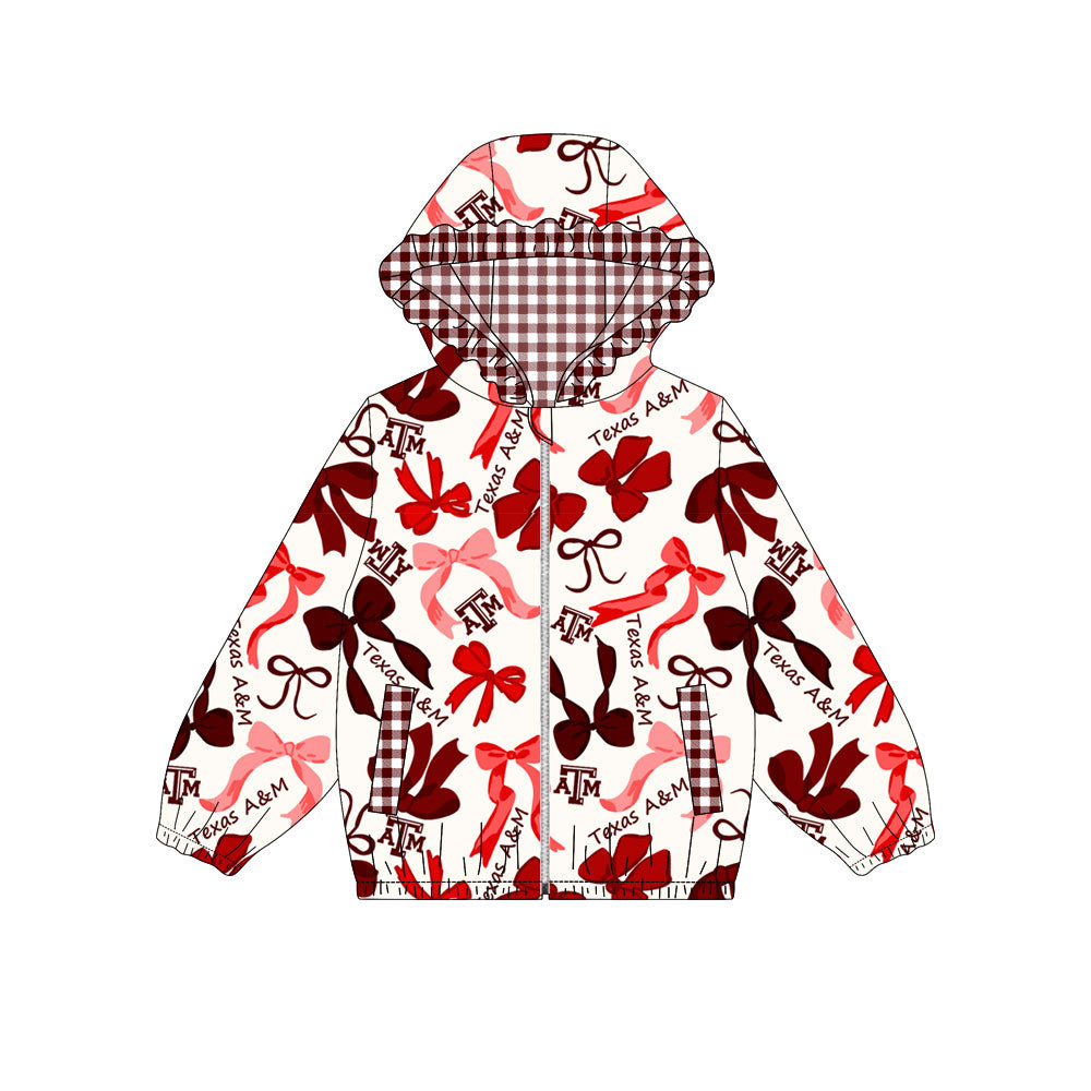 Custom moq 8 mix size milk silk summer team baby girls clothes bow brick red hooded long sleeve top-25.9.18