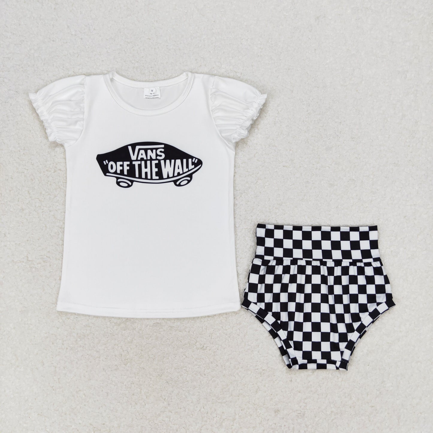 RTS no moq GT0479+SS0139 Skateboard short-sleeved white top Black and white plaid briefs