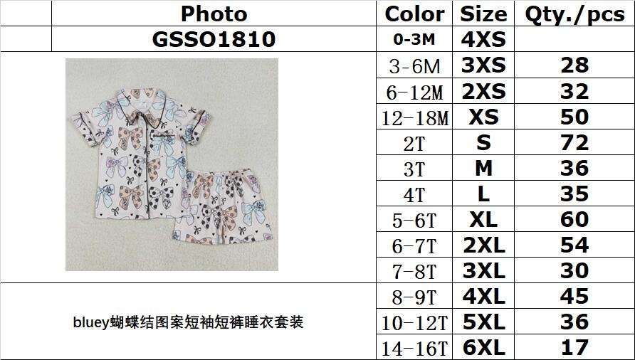 RTS NO MOQ ETA 5/7days Arrived GSSO1810 bluey bow pattern short-sleeved shorts pajama set