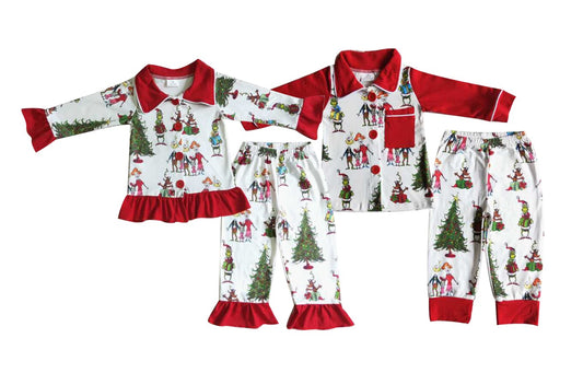 Baby Girls boys Christmas style printed red top and trousers Family siblings set