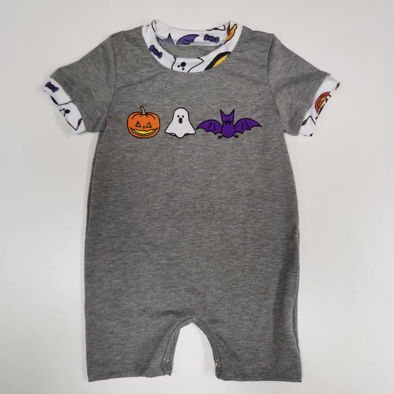 5.14custom each style moq 5eta 4-5week Sibling Sister Halloween style prints gray girls and boys outfits and baby romper match family design