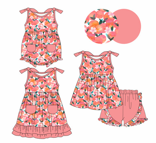 1.8 custom each style moq 5eta 4-6week Sibling Sister floral baby girl short sleeve shorts sets and dress and rompers match family design