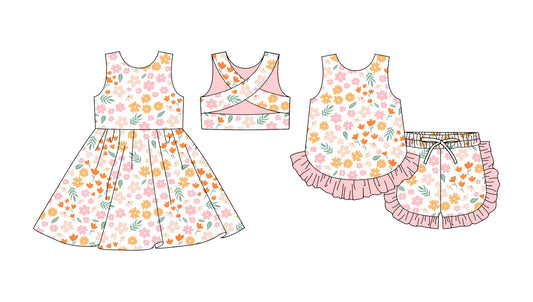 25.11.25 custom each style moq 5 eta 6-8week Sibling Sister floral baby short sleeve shorts sets and dress match design