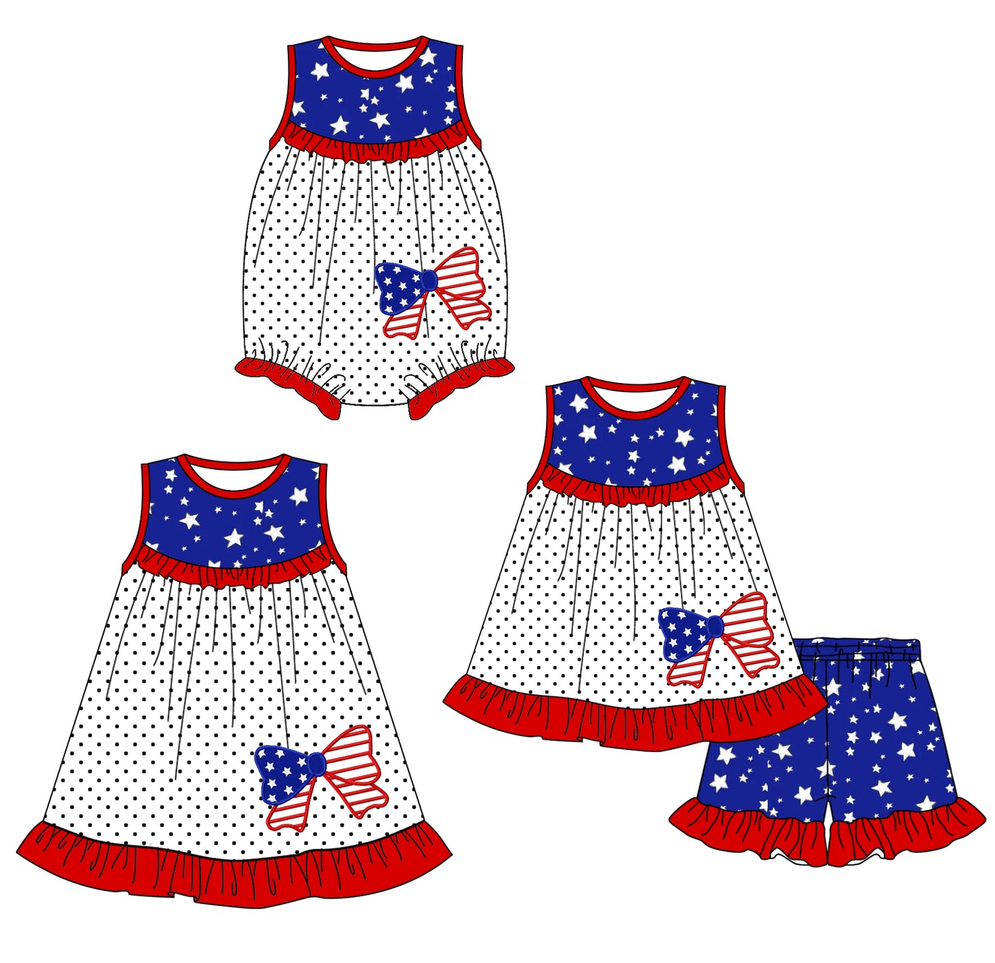 1.23 custom each style moq 5eta 4-6week Sibling Sisters bow baby girl short sleeve shorts sets and dress and rompers match family design