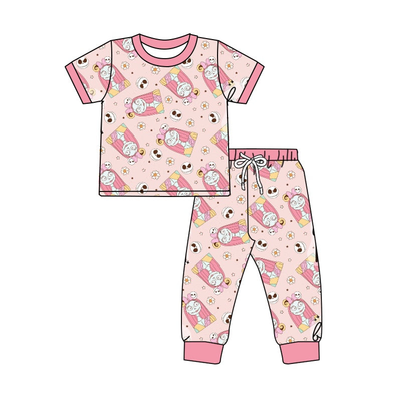 4.27custom moq 5 eta 4-5weeks Halloween style pink short sleeves with long pants set