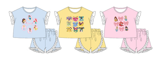 1.21 custom each style moq 5eta 4-6week Sibling Sister disney princess baby girls short sleeve shorts sets 1 and sets 3 match design