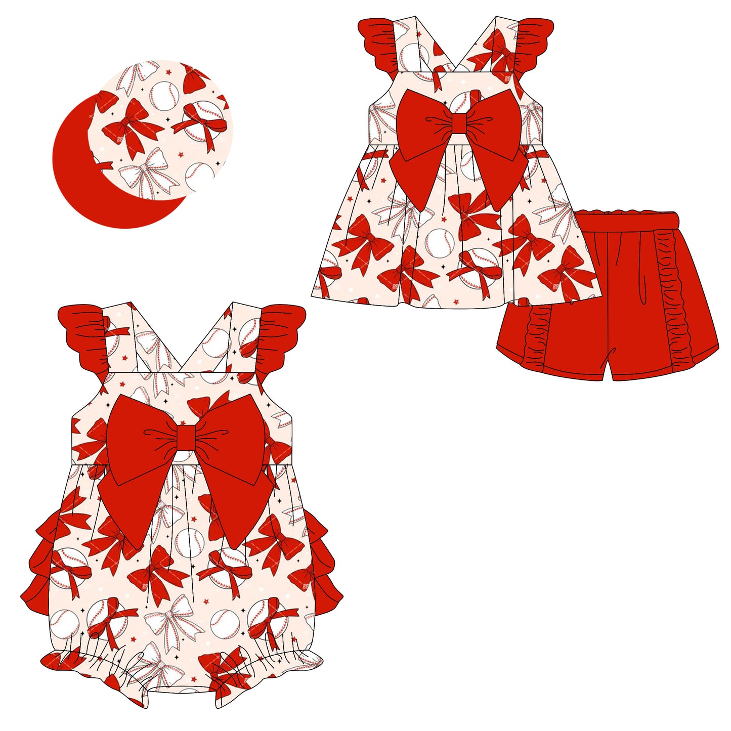 2.8 custom each style moq 5eta 4-6week Sibling Sister bow baseball baby girls short sleeve shorts sets and romper match design